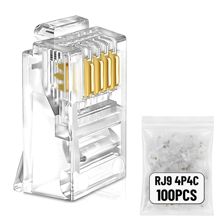 100-Pack Clear RJ9 4P4C Handset Cord Crimp Plugs - Just Closeouts Canada Inc.