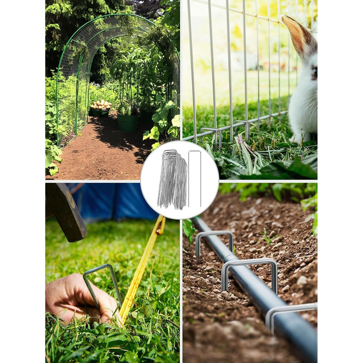 100 Packs 6 Inch Heavy Duty 11 Gauge Galvanized Steel Garden Stakes Staples Securing Pegs for Securing Weed Fabric Landscape Fabric Netting Ground Sheets and Fleece - Just Closeouts Canada Inc.