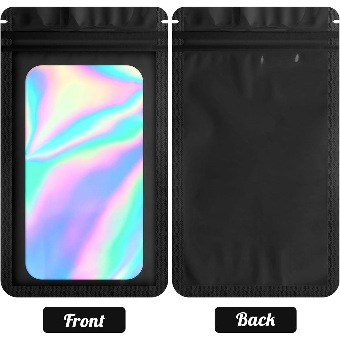 100 pcs Black Mylar Holographic Bags Packaging Bags,Clear Resealable Foil Pouch Zipper Bags for Food Storage,Lipgloss,Jewelry,Eyelash Packaging (3.5''x6.3'') - Just Closeouts Canada Inc.