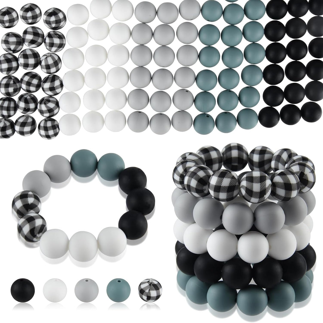 100-Piece Grey, Black and White 15 mm Silicone Bead Set - Just Closeouts Canada Inc.