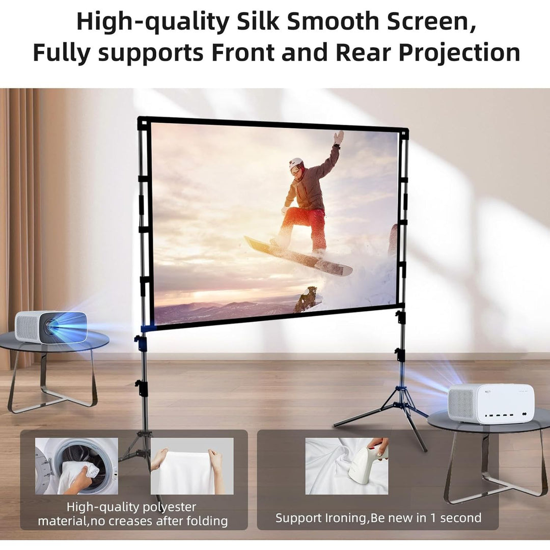 100 Projector Screen with Stand Foldable Portable Movie Screen 100”（16：9）, HD 4K Double Sided Projection Screen with Carry Bag Indoor Outdoor Video Screen for Home Theater - Just Closeouts Canada Inc.