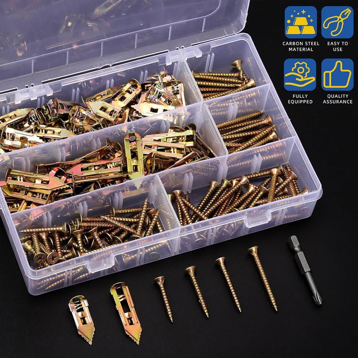 101pcs Drywall Self-Drilling Anchors with Screws Set, 100pcs Carbon Steel Hollow Wall Anchor Tapping Screw with 100pcs Screws and 1pcs PH2 Bit Kit for No Drill or Holes in Wall (Coloured Zinc) - Just Closeouts Canada Inc.X004MQZZGN