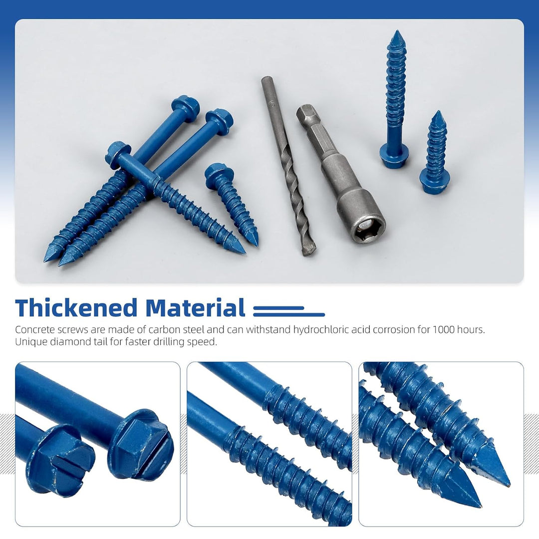102-Piece 1/4-Inch Blue Concrete Screw Assortment with Bits - Just Closeouts Canada Inc.