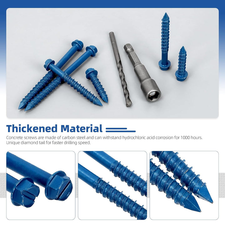 102-Piece 1/4-Inch Blue Concrete Screw Assortment with Bits - Just Closeouts Canada Inc.