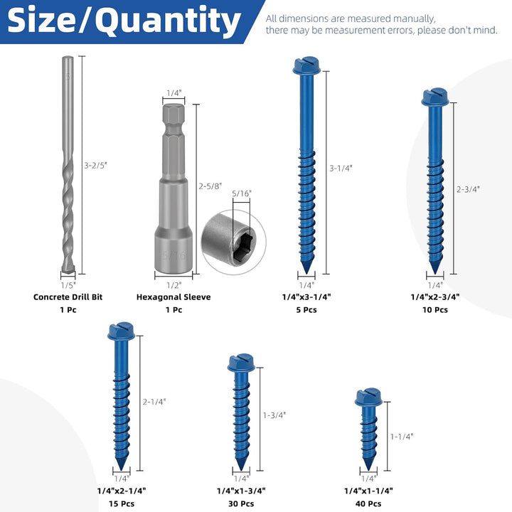 102-Piece 1/4-Inch Blue Concrete Screw Assortment with Bits - Just Closeouts Canada Inc.