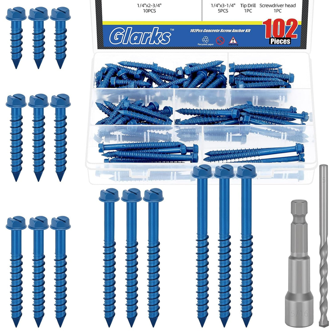 102-Piece 1/4-Inch Blue Concrete Screw Assortment with Bits - Just Closeouts Canada Inc.