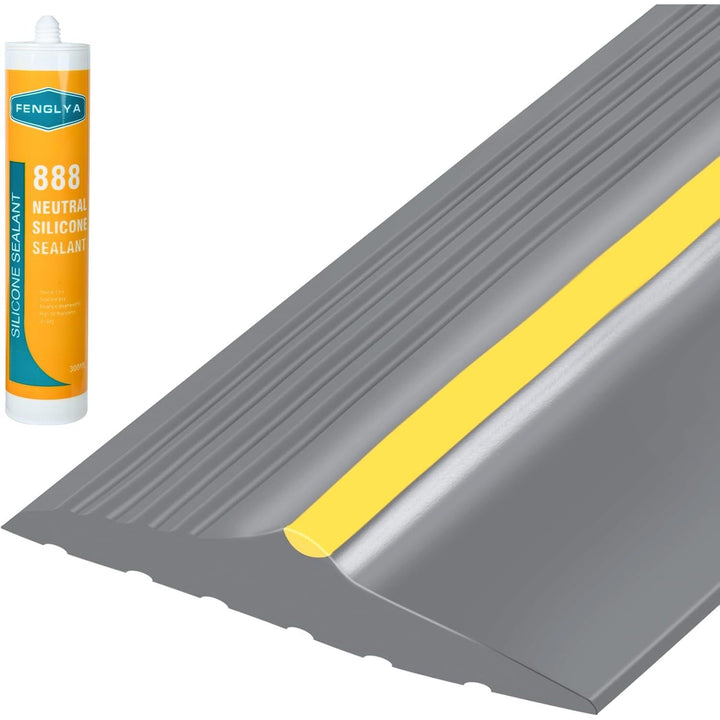 10FT Garage Door Bottom Threshold Seal Strip with 300ml Black Adhesive/Sealant, Universal Rubber DIY Bottom Floor Threshold Seal, Weatherproofing Weather Stripping Replacement (3.05M, Grey) - Just Closeouts Canada Inc.