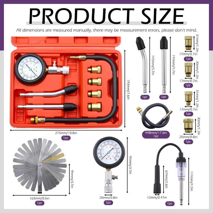 10Pcs Automotive Compression Tester Kit and Spark Plug Tester with Steel Metric and Imperial Feeler Gauge Assortment Kit, Universal Car and Motorcycle Engine Testing Tools - Just Closeouts Canada Inc.X003E9GX1P
