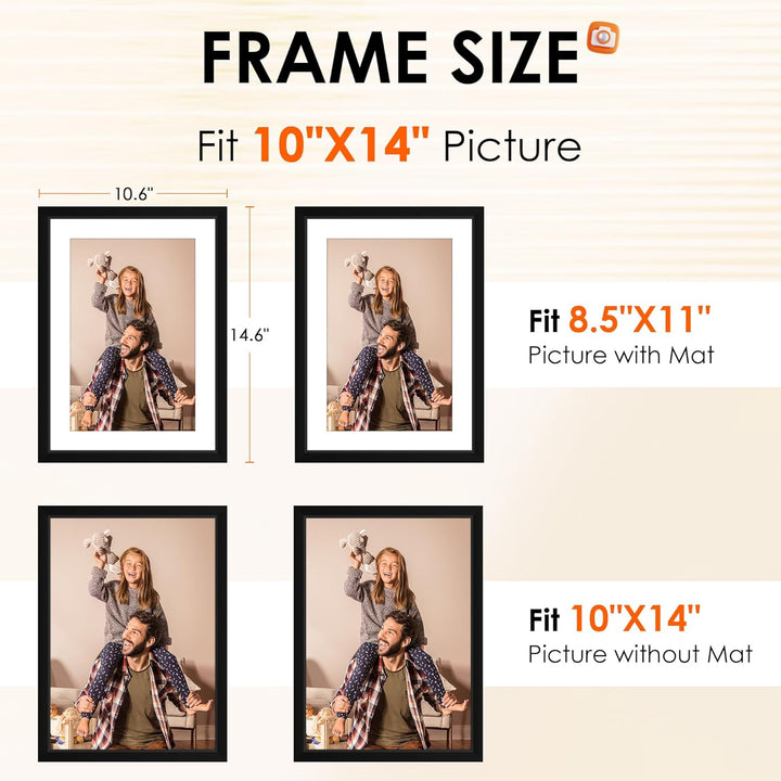 10x14 Picture Frame Set of 4, Photo Frame with HD Plexiglass, Display Pictures 8.5x11 with Mat or 10x14 Without Mat, Black Picture Frames Collage Wall Decor, Gallary Wall Frame - Just Closeouts Canada Inc.6971152696264