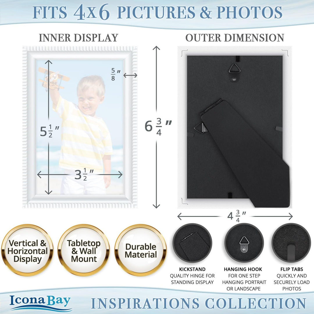 10x15 cm White Picture Frame - Beautifully Detailed Moulding - Contemporary Picture Frame - Wall Mount or Table Top - Inspirations Collection, 1PC - Just Closeouts Canada Inc.669002366172