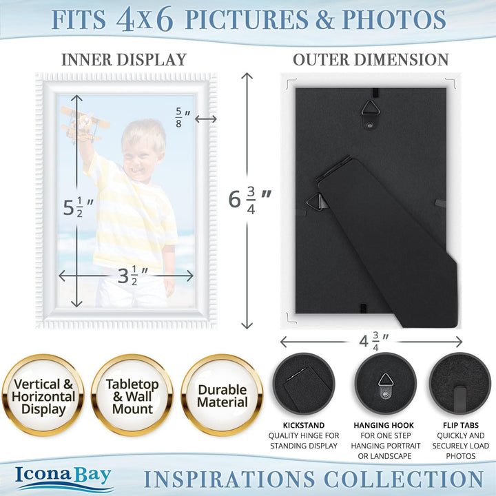 10x15 cm White Picture Frame - Beautifully Detailed Moulding - Contemporary Picture Frame - Wall Mount or Table Top - Inspirations Collection, 1PC - Just Closeouts Canada Inc.669002366172