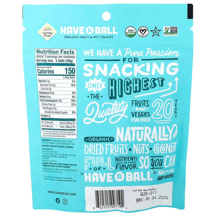 Sunny Fruit, Have A Ball Organic Fig And Walnut Balls, 126g