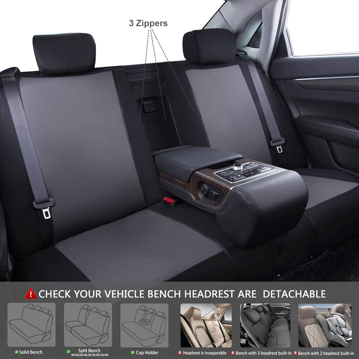 11PCS Universal Fit Car Seat Cover - 100% Breathable with 5mm Composite Sponge Inside, Airbag Compatible (Black with Gray) - Just Closeouts Canada Inc.