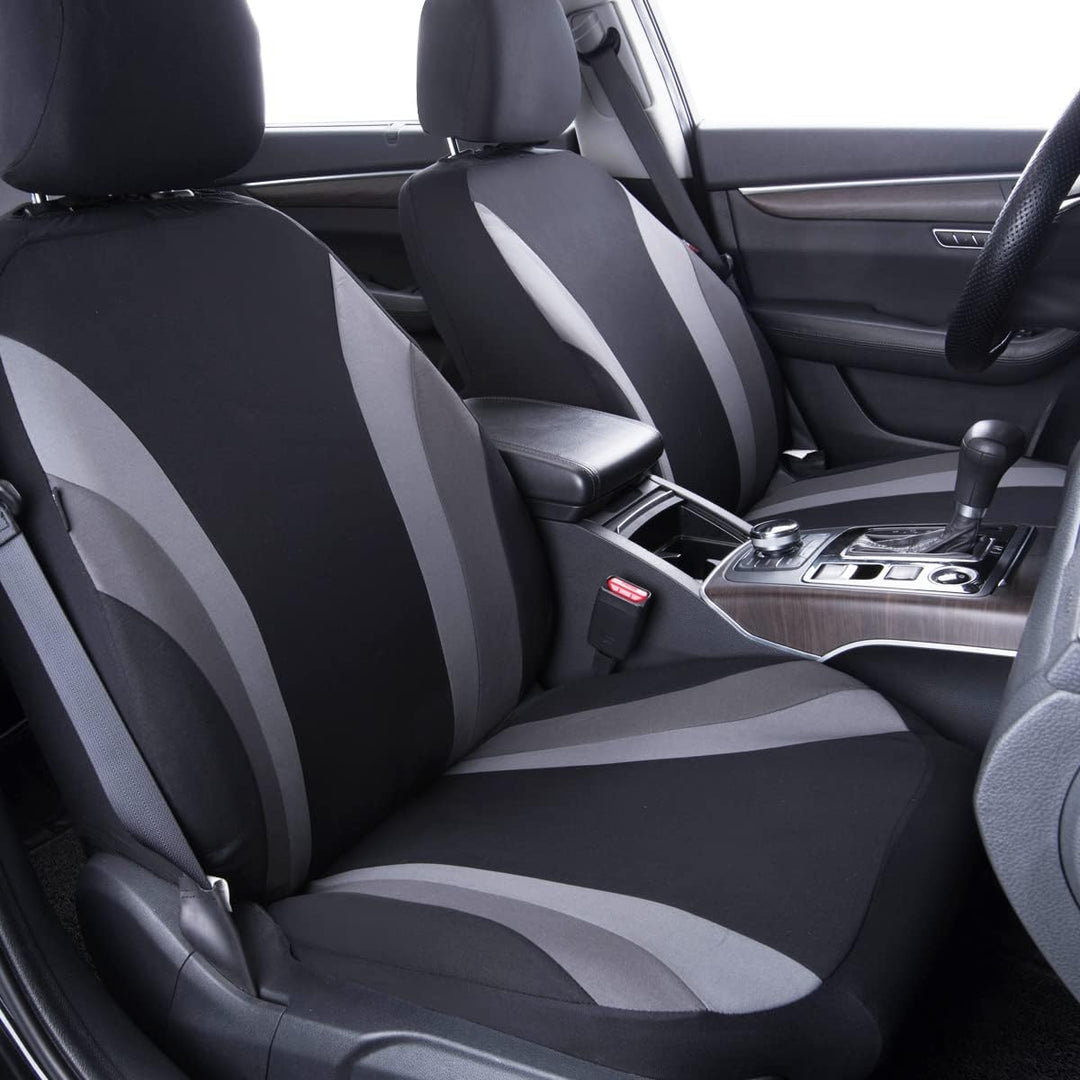 11PCS Universal Fit Car Seat Cover - 100% Breathable with 5mm Composite Sponge Inside, Airbag Compatible (Black with Gray) - Just Closeouts Canada Inc.