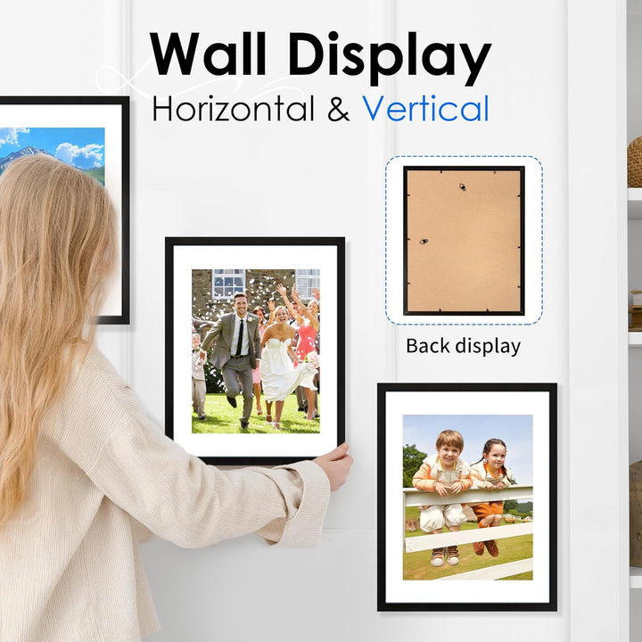 11x14 Picture Frame 2 Pack, Black Collage Wall Decor with HD Plexiglass, Display 8x10 with Mat or 11x14 Without Mat - Just Closeouts Canada Inc.6971152694512