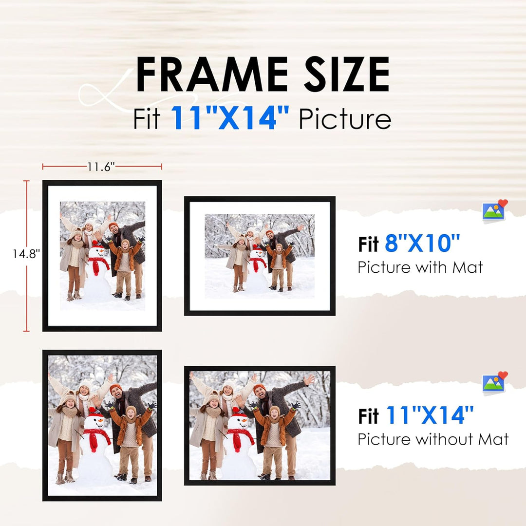 11x14 Picture Frame 2 Pack, Black Collage Wall Decor with HD Plexiglass, Display 8x10 with Mat or 11x14 Without Mat - Just Closeouts Canada Inc.6971152694512