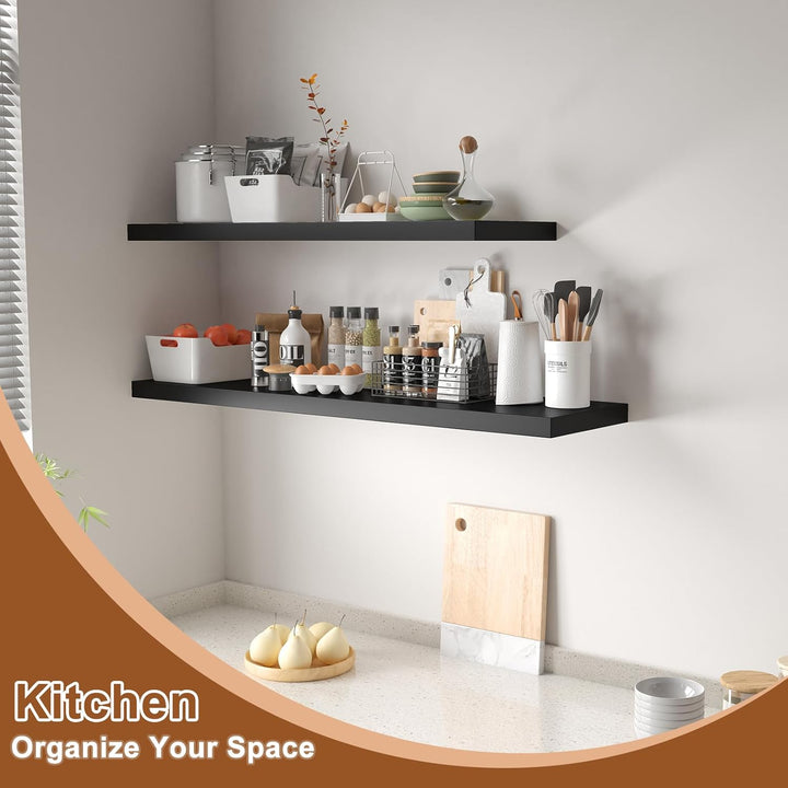 12 Inch Deep Floating Shelves for Wall 2 Pack Floating Shelves Large Storage Space Wall Mount Shelf for Living Room Kitchen Bathroom 36" W x 12" D x 1.2" H Black - Just Closeouts Canada Inc.