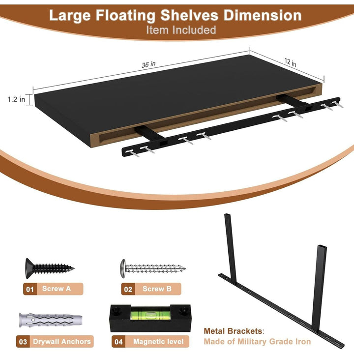 12 Inch Deep Floating Shelves for Wall 3 Pack Floating Shelves Large Storage Space Wall Mount Shelf for Living Room Kitchen Bathroom 36" W x 12" D x 1.2" H Black - Just Closeouts Canada Inc.