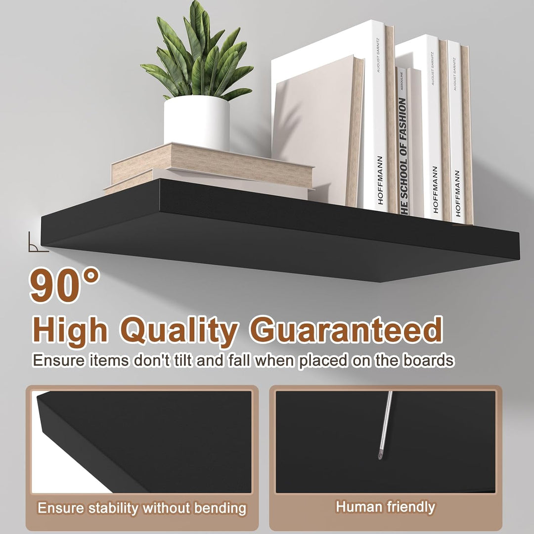 12 Inch Deep Floating Shelves for Wall 3 Pack Floating Shelves Large Storage Space Wall Mount Shelf for Living Room Kitchen Bathroom 36" W x 12" D x 1.2" H Black - Just Closeouts Canada Inc.