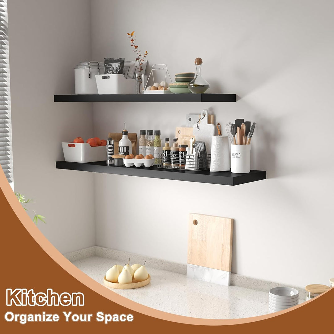 12 Inch Deep Floating Shelves for Wall 3 Pack Floating Shelves Large Storage Space Wall Mount Shelf for Living Room Kitchen Bathroom 36" W x 12" D x 1.2" H Black - Just Closeouts Canada Inc.