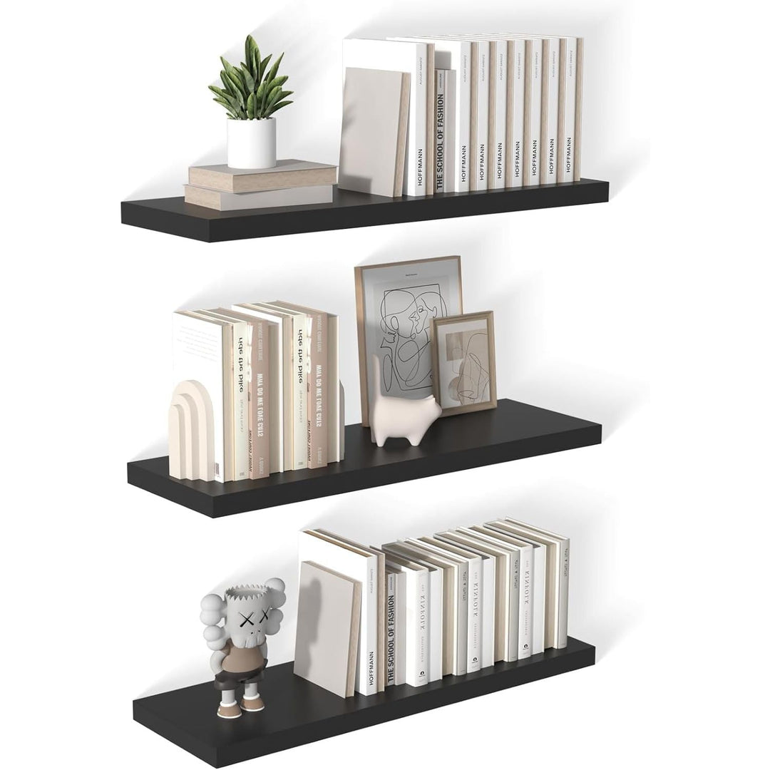 12 Inch Deep Floating Shelves for Wall 3 Pack Floating Shelves Large Storage Space Wall Mount Shelf for Living Room Kitchen Bathroom 36" W x 12" D x 1.2" H Black - Just Closeouts Canada Inc.