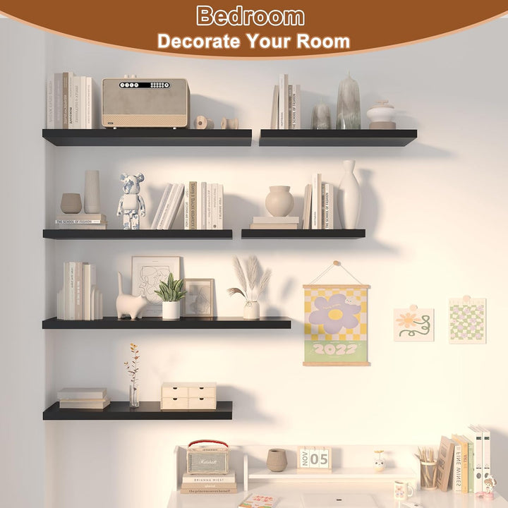 12 Inch Deep Floating Shelves for Wall 3 Pack Floating Shelves Large Storage Space Wall Mount Shelf for Living Room Kitchen Bathroom 36" W x 12" D x 1.2" H Black - Just Closeouts Canada Inc.