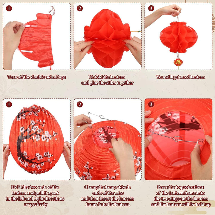 12 Inches Paper Lanterns Decorations Chinese Red Hanging Lanterns for New Year, Spring Festival, Wedding and Restaurant (26) - Just Closeouts Canada Inc.