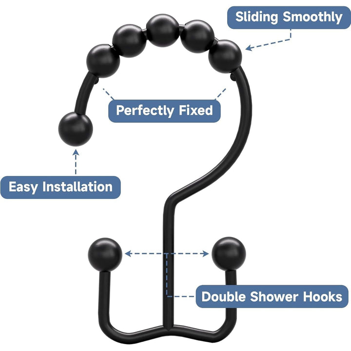 12 Matte Black Double-Glide Shower Curtain Hooks - Just Closeouts Canada Inc.X003XYIPZD