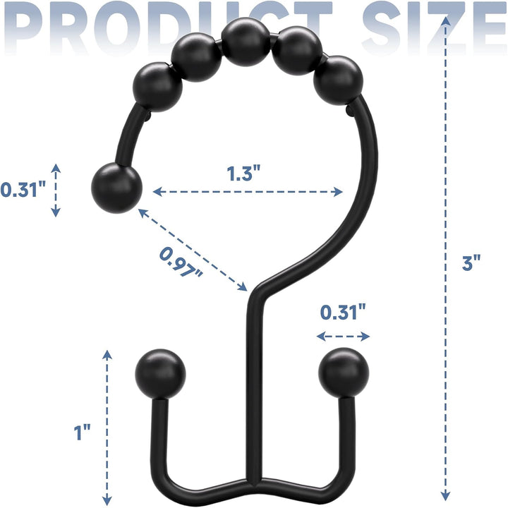 12 Matte Black Double-Glide Shower Curtain Hooks - Just Closeouts Canada Inc.X003XYIPZD