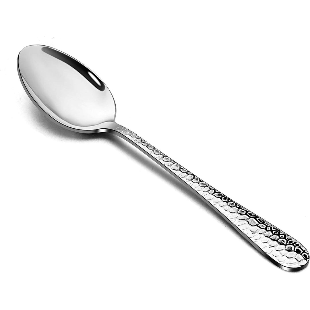 12 - Piece Stainless Steel Hammered Dinner Spoons Set, Modern Silver Large Soup Spoons for Home, Kitchen, Restaurant, Round Edge & Mirror Polished, Dishwasher Safe - 7.9 Inches - Just Closeouts Canada Inc.
