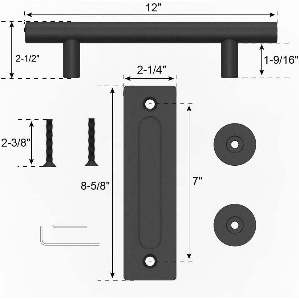 12" Sliding Barn Door Handles: Black Hardware with Flush Finger Pull, Large Rustic, Pull and Flush Barn Door Hardware Handle Set, Suitable for Gate Garages Cabinet - 2PCS - Just Closeouts Canada Inc.