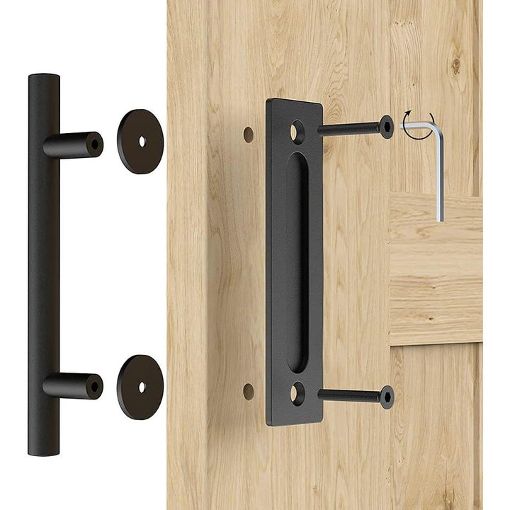 12" Sliding Barn Door Handles: Black Hardware with Flush Finger Pull, Large Rustic, Pull and Flush Barn Door Hardware Handle Set, Suitable for Gate Garages Cabinet - 2PCS - Just Closeouts Canada Inc.
