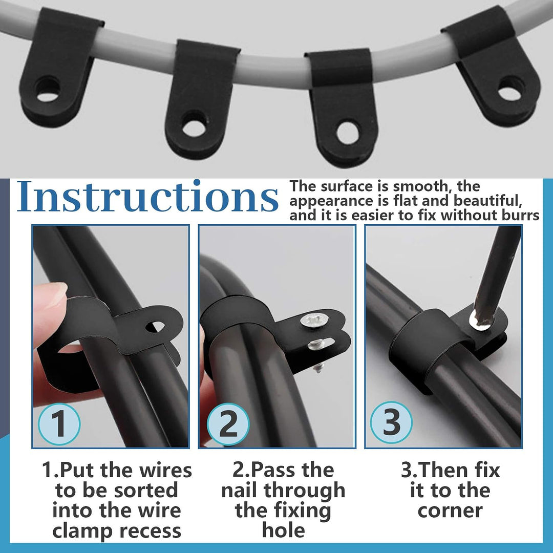120Pcs 1/2 Inch Black Nylon Screw Mounting R-Type Cable Clip Wire Clamp with 120Pcs Screws for Wire, Cable, Conduit and Cable Conduit Kit (Black) - Just Closeouts Canada Inc.X002Q34C0T