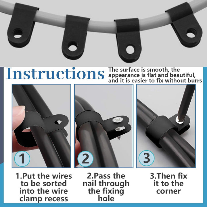 120Pcs 1/2 Inch Black Nylon Screw Mounting R-Type Cable Clip Wire Clamp with 120Pcs Screws for Wire, Cable, Conduit and Cable Conduit Kit (Black) - Just Closeouts Canada Inc.X002Q34C0T