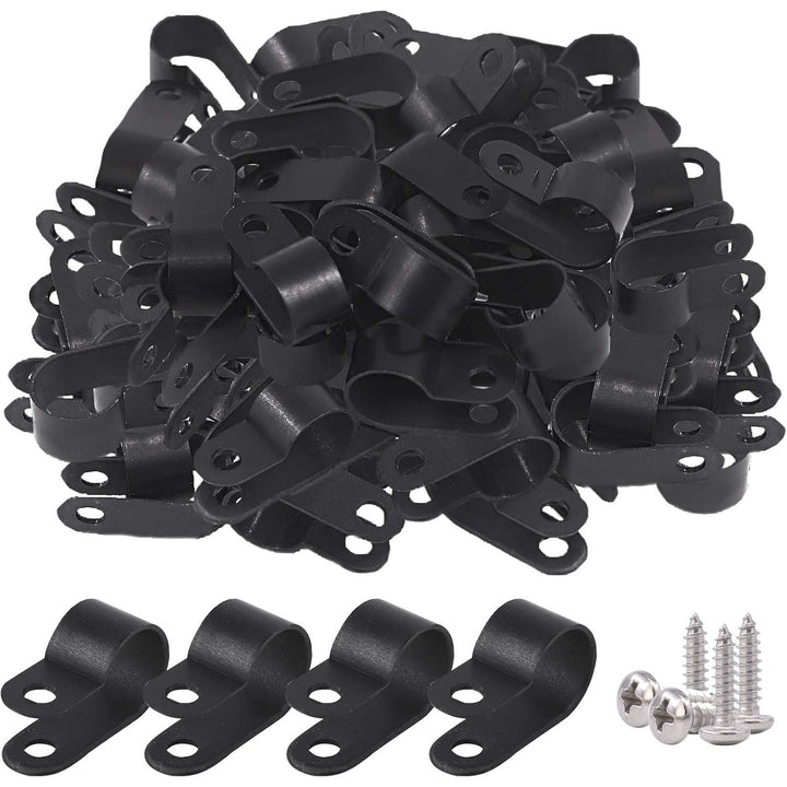 120Pcs 1/2 Inch Black Nylon Screw Mounting R-Type Cable Clip Wire Clamp with 120Pcs Screws for Wire, Cable, Conduit and Cable Conduit Kit (Black) - Just Closeouts Canada Inc.X002Q34C0T