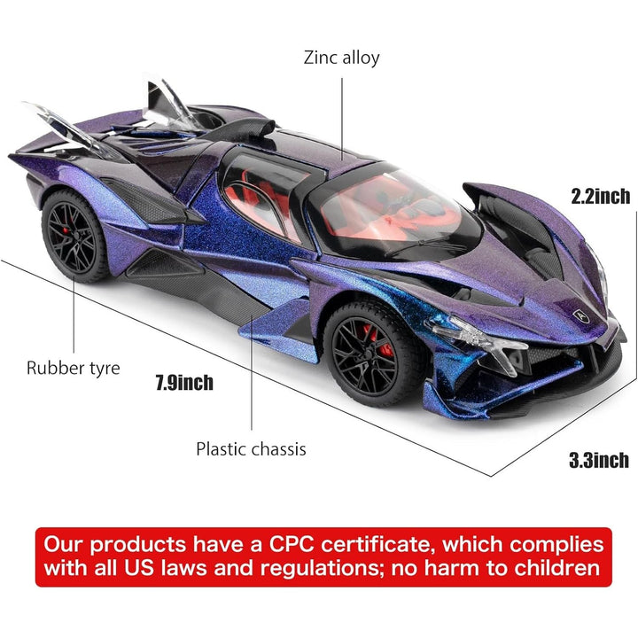 1/24 Apollo evo Alloy Model Car, Toy Car with Pull Back Function, Toy Car with Sound and Bright Lights, Suitable Collectible Model Toys, Gifts for Boys and Girls (Purple) - Just Closeouts Canada Inc.
