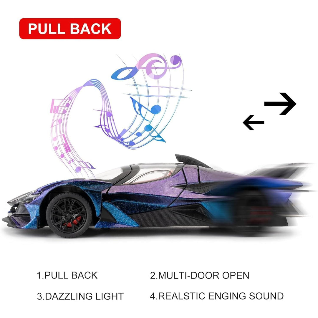 1/24 Apollo evo Alloy Model Car, Toy Car with Pull Back Function, Toy Car with Sound and Bright Lights, Suitable Collectible Model Toys, Gifts for Boys and Girls (Purple) - Just Closeouts Canada Inc.