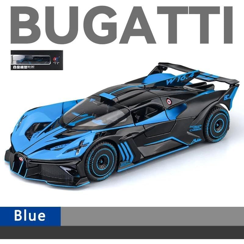 1:24 Bugatti Flying Fire Meteor Super - Running Alloy Car Model Simulation Sound and Light Pull - Back Toy Car Boy Collection Decoration Gift (Blue) - Just Closeouts Canada Inc.