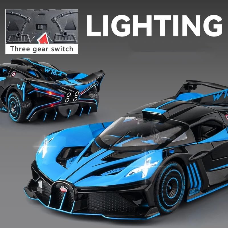 1:24 Bugatti Flying Fire Meteor Super - Running Alloy Car Model Simulation Sound and Light Pull - Back Toy Car Boy Collection Decoration Gift (Blue) - Just Closeouts Canada Inc.