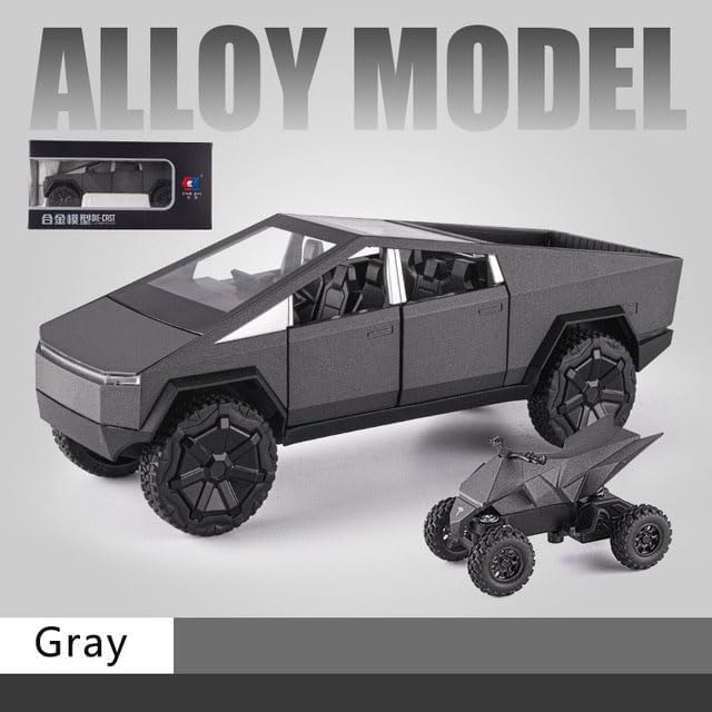 1:24 Cyberpunk Pickup Truck Model Alloy Simulation Sound and Light Pull Back Off - Road Vehicle Boys Collection Decoration Birthday Gift (Gray) - Just Closeouts Canada Inc.