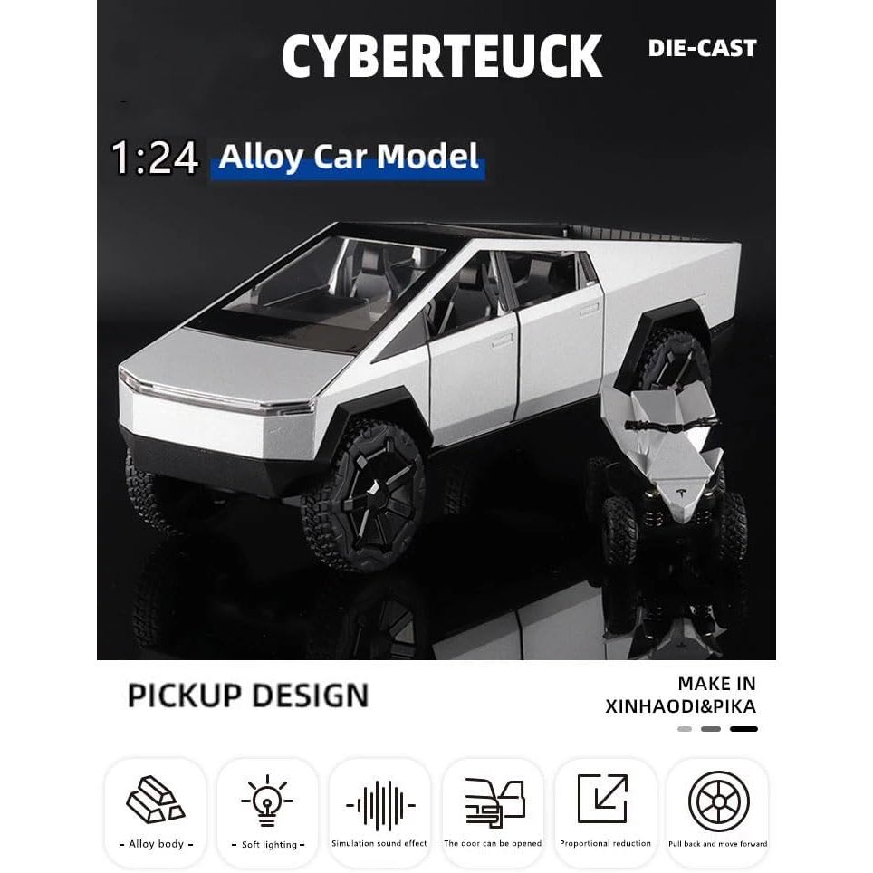 1:24 Cyberpunk Pickup Truck Model Alloy Simulation Sound and Light Pull Back Off - Road Vehicle Boys Collection Decoration Birthday Gift (Gray) - Just Closeouts Canada Inc.