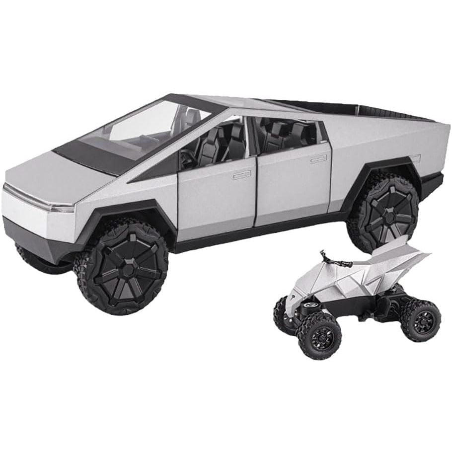 1:24 Cyberpunk Pickup Truck Model Alloy Simulation Sound and Light Pull Back Off - Road Vehicle Boys Collection Decoration Birthday Gift (Silver) - Just Closeouts Canada Inc.