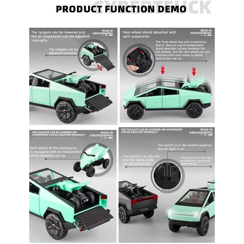 1:24 Cyberpunk Pickup Truck Model Alloy Simulation Sound and Light Pull Back Off - Road Vehicle Boys Collection Decoration Birthday Gift (Silver) - Just Closeouts Canada Inc.