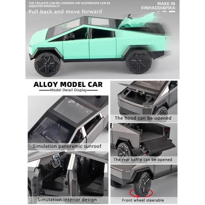 1:24 Cyberpunk Pickup Truck Model Alloy Simulation Sound and Light Pull Back Off - Road Vehicle Boys Collection Decoration Birthday Gift (Silver) - Just Closeouts Canada Inc.