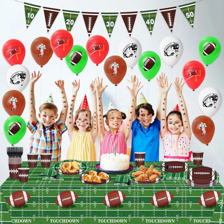 128Pcs Football Birthday Party Supplies; Serves 20 Guests; Includes Plates, Cups, Napkins, Forks, Balloons, Banner, Tablecloth, Tattoos; Football Theme; Perfect for Birthday Parties - Just Closeouts Canada Inc.