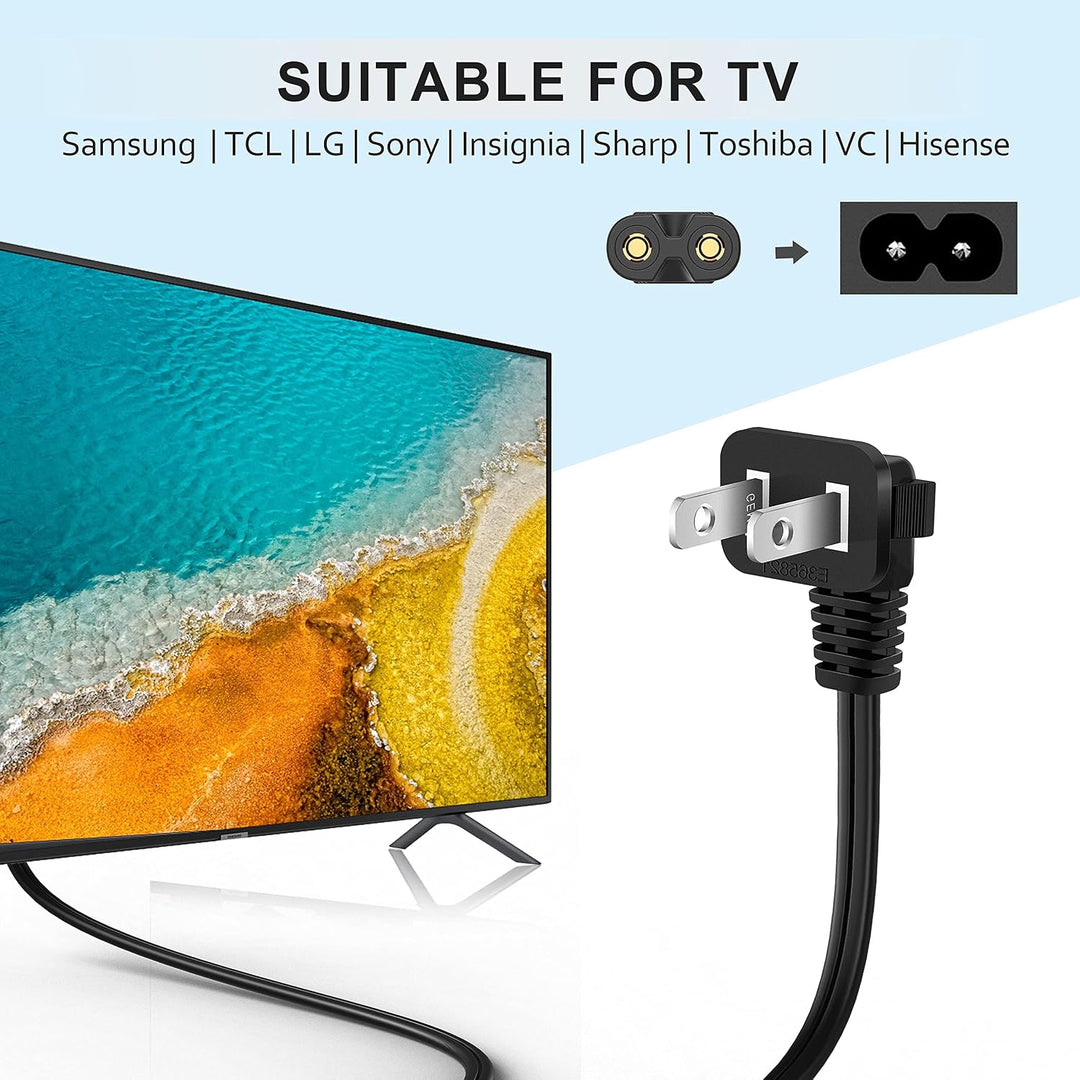 12ft Right-Angle C7 Power Cord for Compatible Samsung / LG / Sony TVs - Just Closeouts Canada Inc.