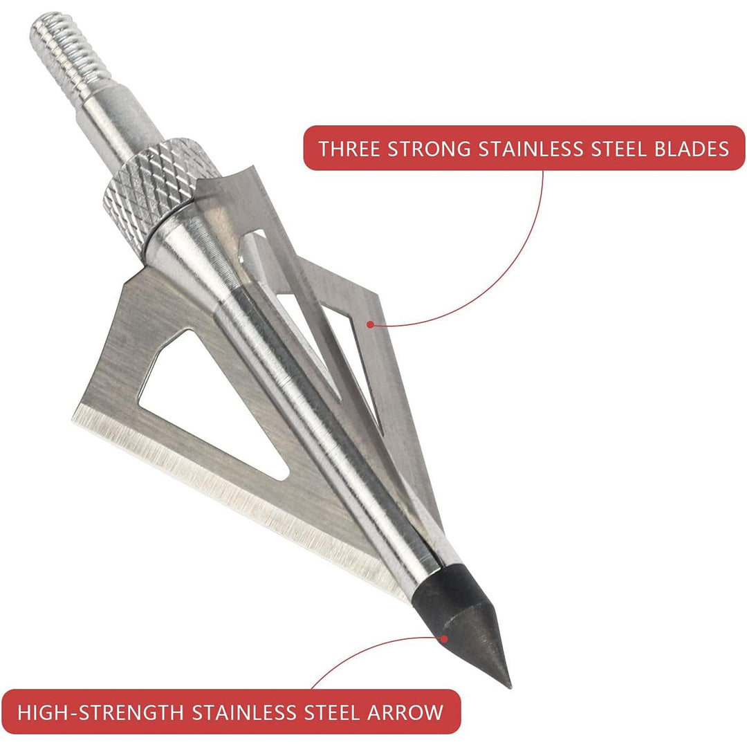 12PCS Hunting Crossbow Broadheads,100 Grain Arrow Tip with 3 Blades Stainless Steel Blades,Hunting Arrow Head for Compound Bow Crossbow Traditional Bow with a Storage Crossbow Case(Silver) - Just Closeouts Canada Inc.