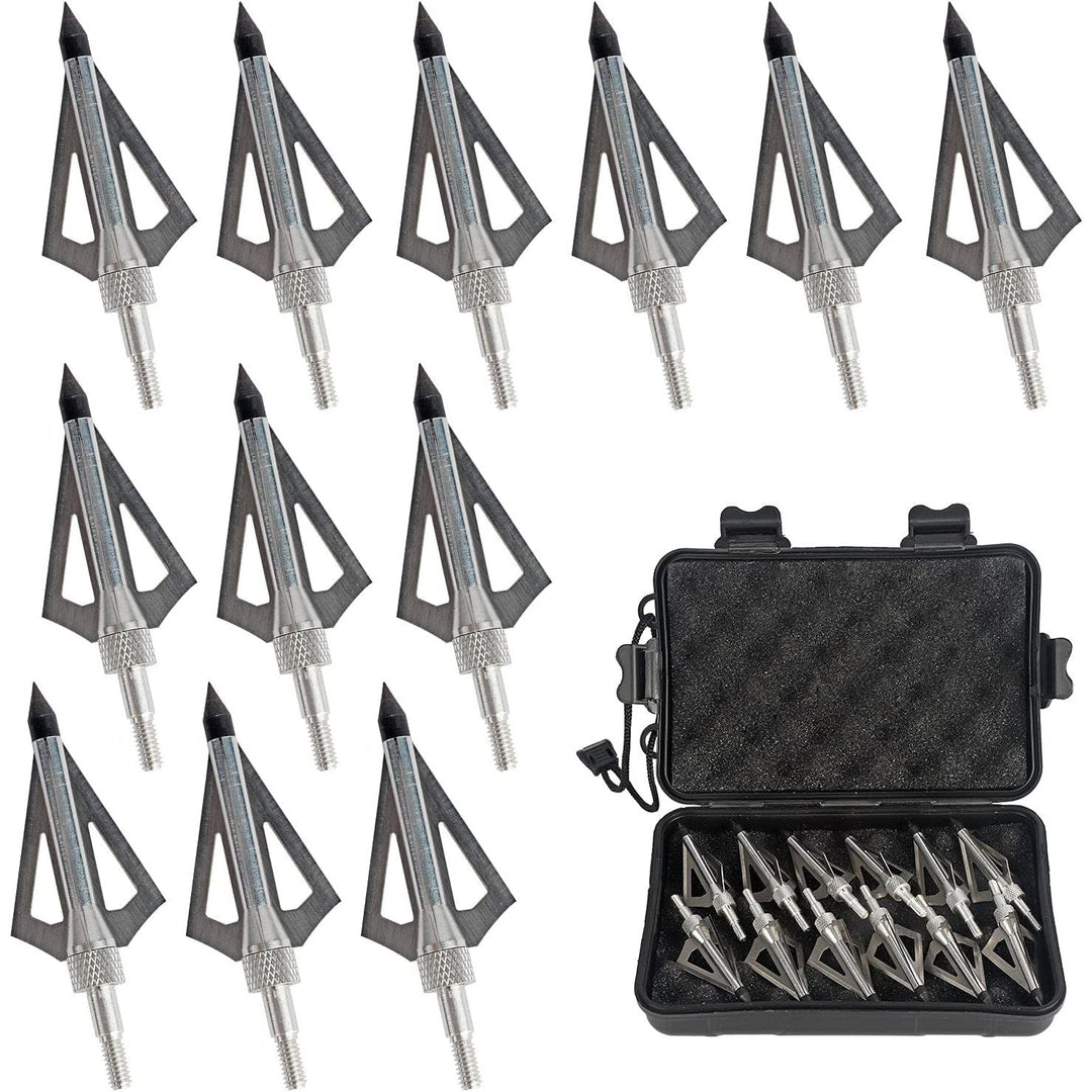 12PCS Hunting Crossbow Broadheads,100 Grain Arrow Tip with 3 Blades Stainless Steel Blades,Hunting Arrow Head for Compound Bow Crossbow Traditional Bow with a Storage Crossbow Case(Silver) - Just Closeouts Canada Inc.