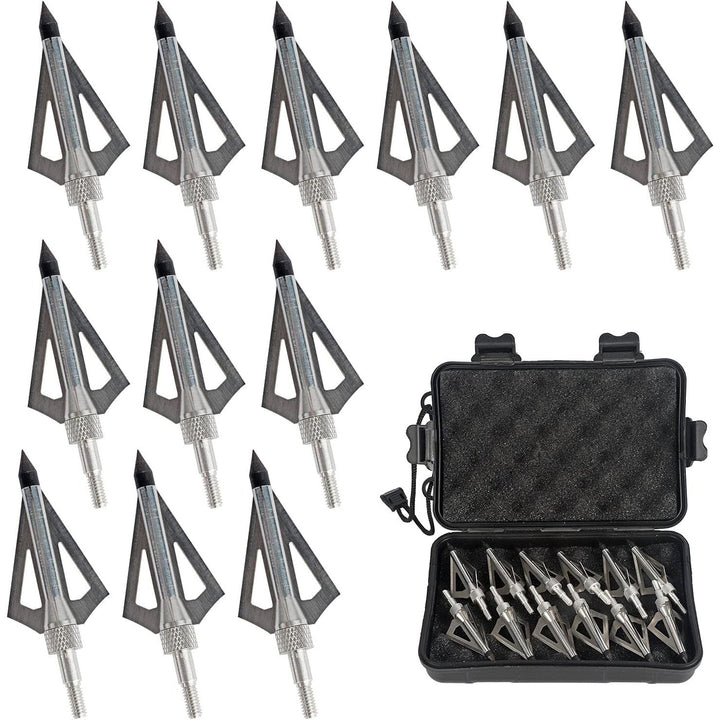 12PCS Hunting Crossbow Broadheads,100 Grain Arrow Tip with 3 Blades Stainless Steel Blades,Hunting Arrow Head for Compound Bow Crossbow Traditional Bow with a Storage Crossbow Case(Silver) - Just Closeouts Canada Inc.