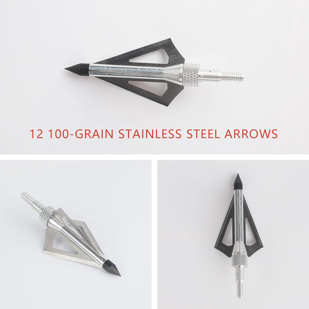 12PCS Hunting Crossbow Broadheads,100 Grain Arrow Tip with 3 Blades Stainless Steel Blades,Hunting Arrow Head for Compound Bow Crossbow Traditional Bow with a Storage Crossbow Case(Silver) - Just Closeouts Canada Inc.